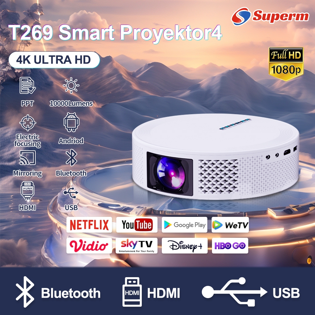 M96 T269 Smart Projector Android OS 450ANSI 10000 Lumens 1920x1080P HD Proyektor mini Portable