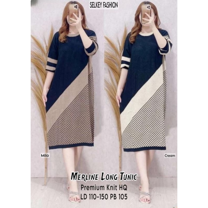 ATASAN LONG TUNIK WANITA JUMBO/MERLINE/LONG TUNIK WANITA RAJUT IMPORT JUMBO LD 150 CM FIT XXXXXL