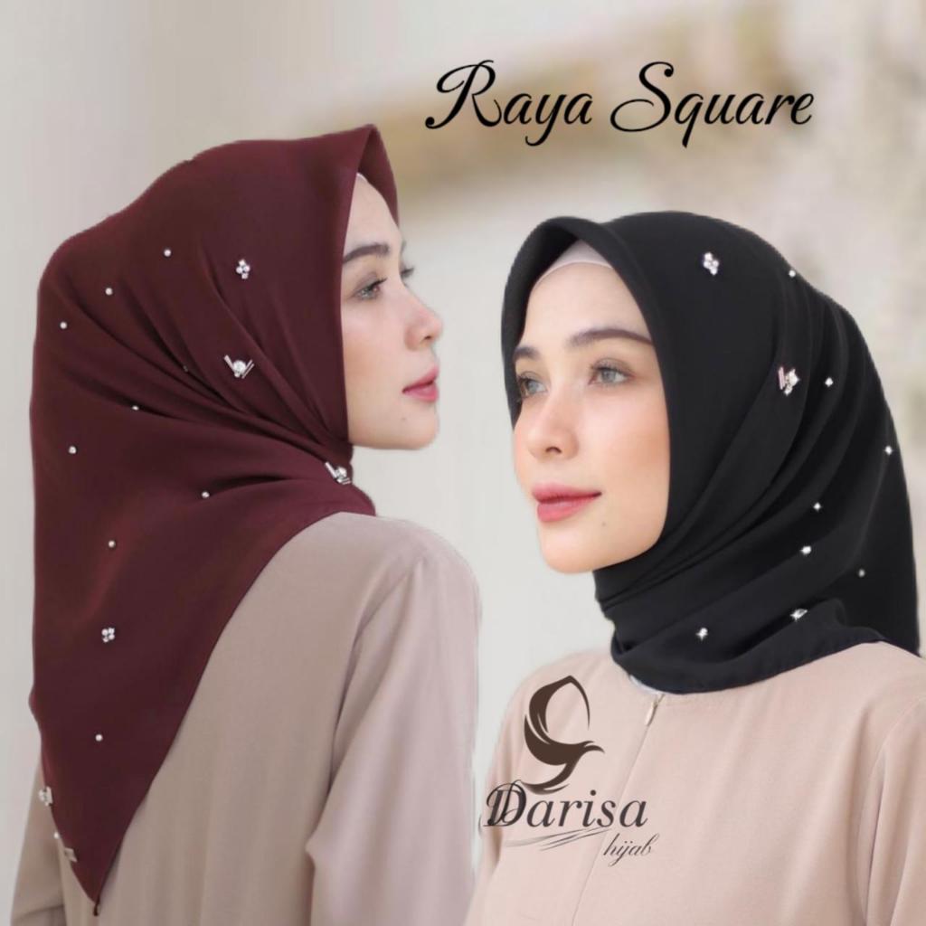 RAYA SQUARE BAHAN VOAL PREMIUM HIJAB SEGIEMPAT VOAL SWAROVSKI DIAMOND PAYET MUTIARA