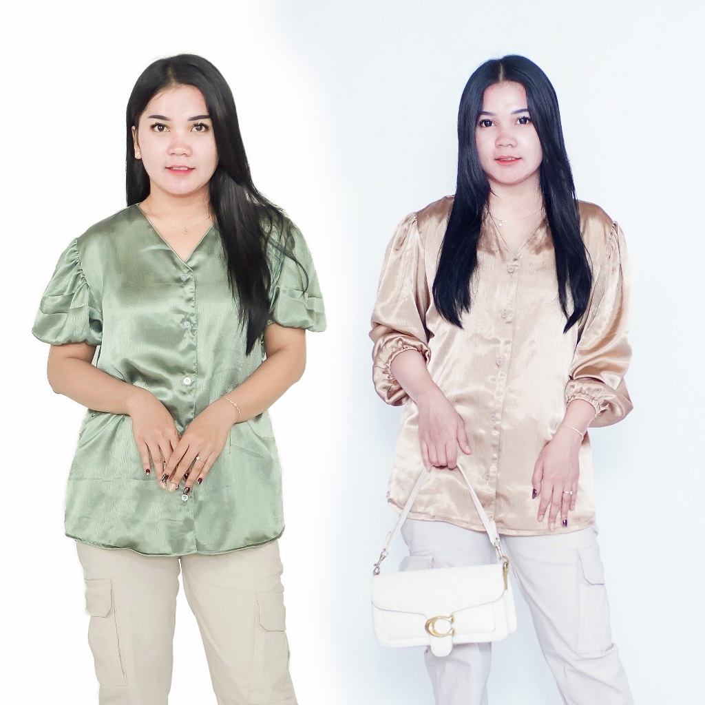 Putri Nasya - Blouse Big Size Pendek Panjang Atasan Wanita Ukuran 4L,2L,L Warna Hitam Capucino Moca 