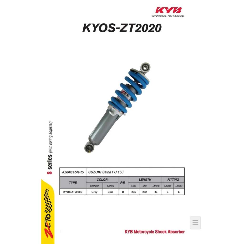 SHOCK SATRIA FU150 SHOCKBREAKER BELAKANG SUZUKI SATRIA FU150 ORIGINAL KYB KYOS-ZT2020
