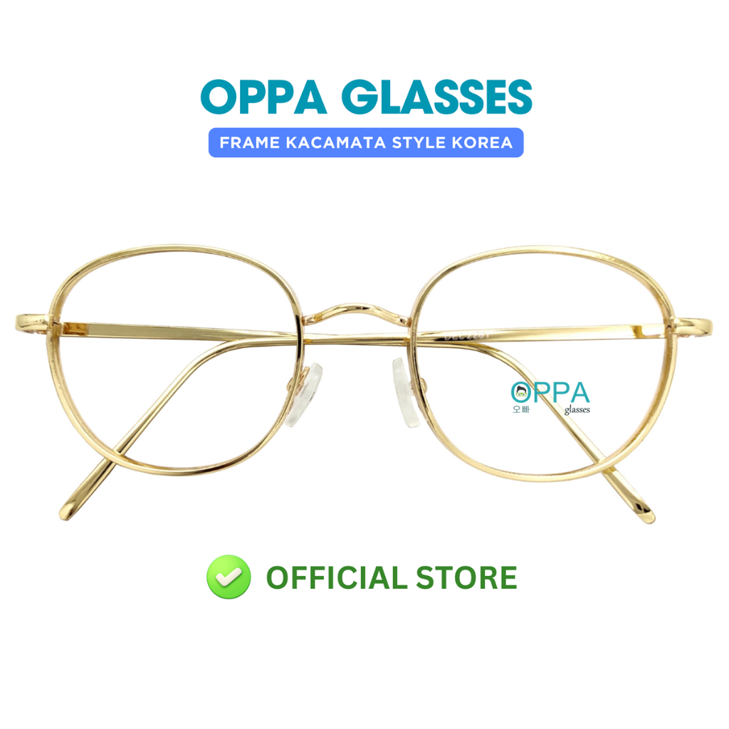 Frame Kacamata Korea Pria Wanita Oppaglasses OP44 GD Gold Kotak Minus Fashion Gaya Mewah