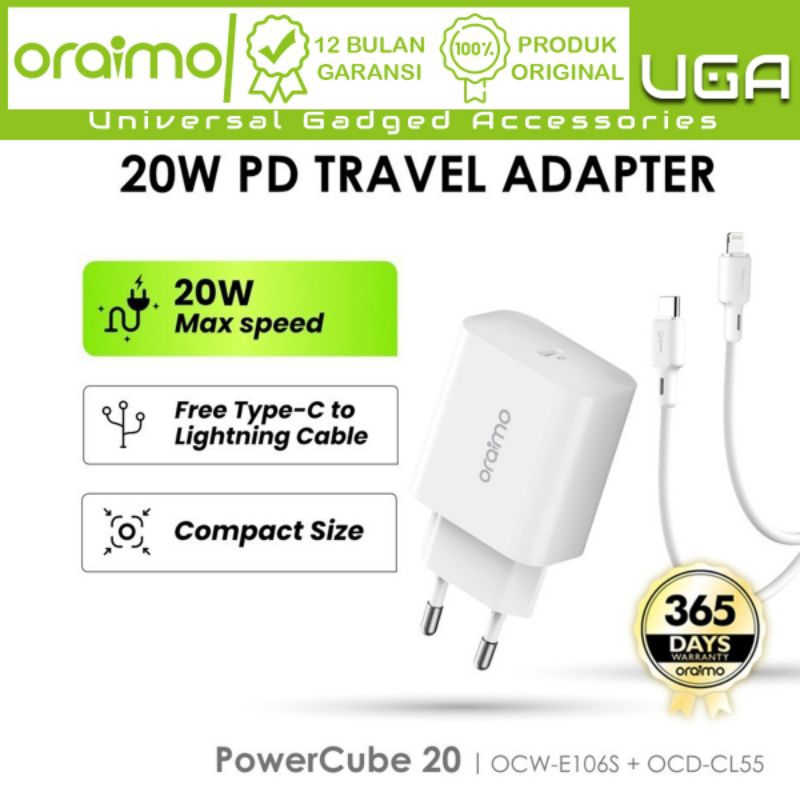 ORAIMO Kabel Data Type C To Lightning 20W Fast Charging Ocw-E106S+Cl55 ORIGINAL