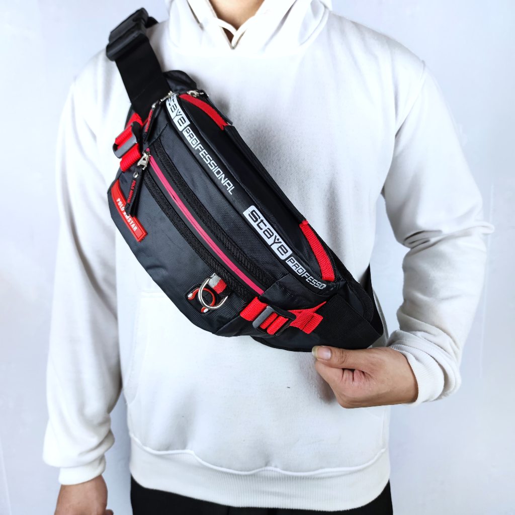 TAS SELEMPANG PRIA TAS PINGGANG PRIA WAISTBAG WATERPROOF BAHAN  NYLON PARASUT ORIGINAL POLO AMSTAR