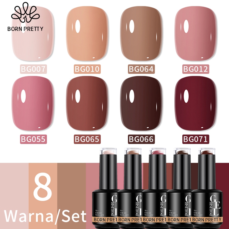 BORN PRETTY Nude Brown Warna Kutek Gel Set 8 Colour Nail Gel Polish Set UV LED Gel Polish Set Cat Ku