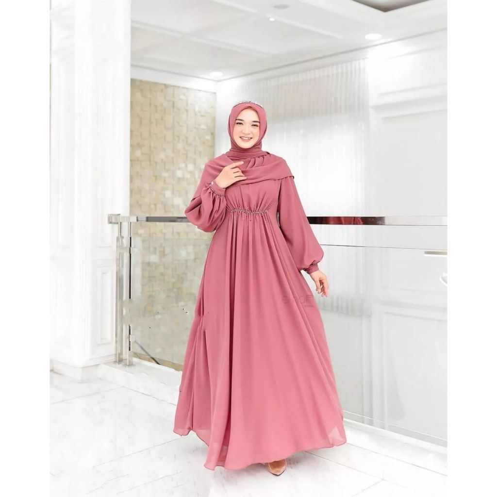 Erika Set Dress Ceruty babydoll gamis muslim remaja terbaru Lebaran 2024 baju muslim