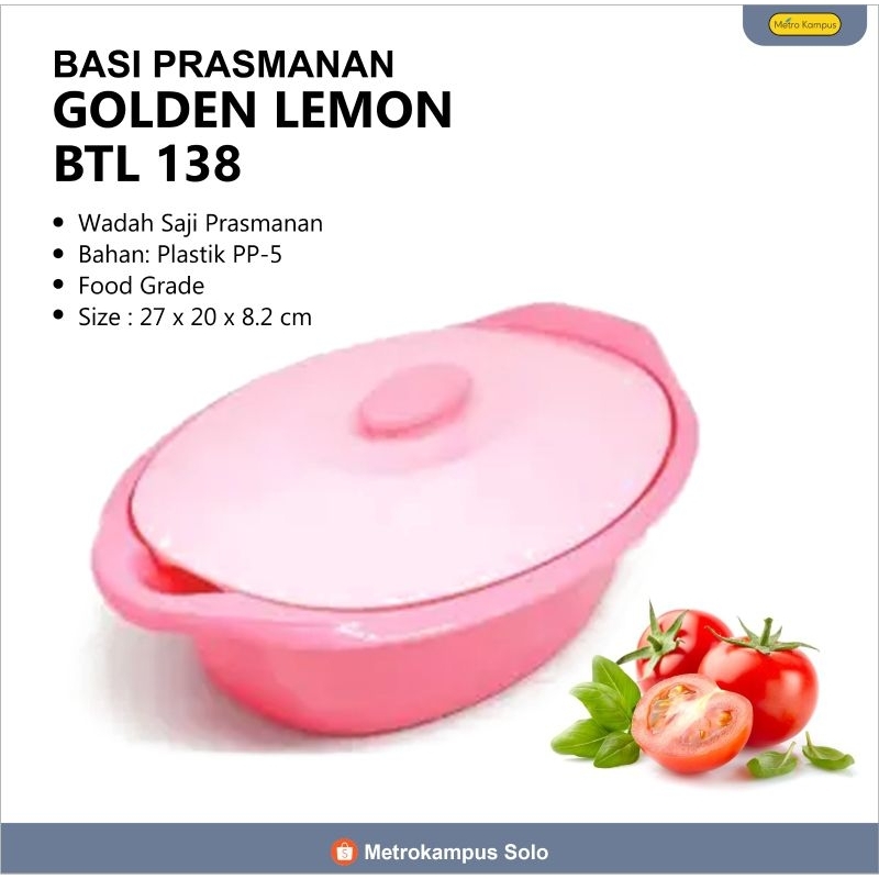 [Golden Lemon] Basi Prasmanan Oval + Tutup BTL 138 | Tempat Sayur Wadah Lauk Warna Pink