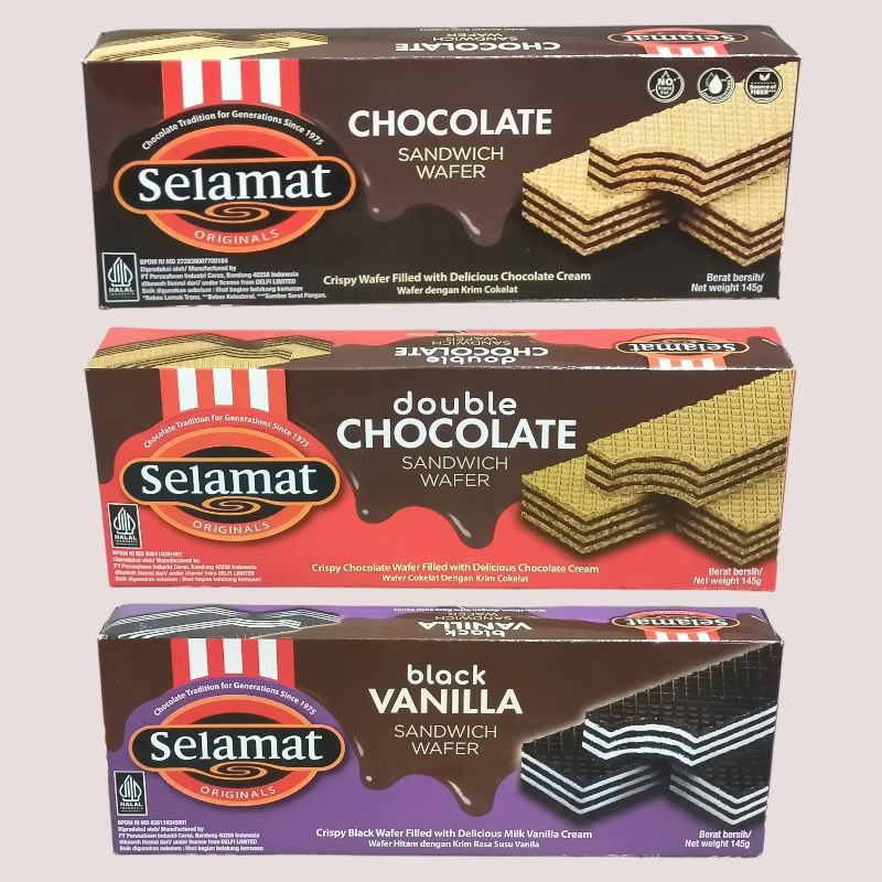 

SELAMAT Wafer Chocolate, Double Coklat & Vanila 145gr