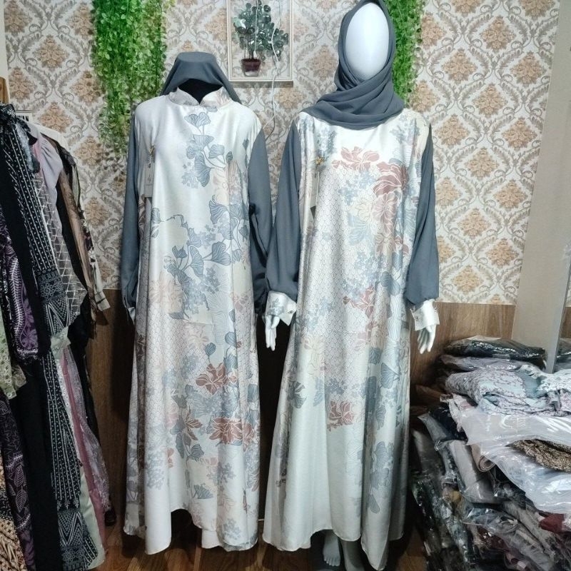 GAMIS KERUDUNG SILK mix Ceruty polos (ld 110/ PB 140)