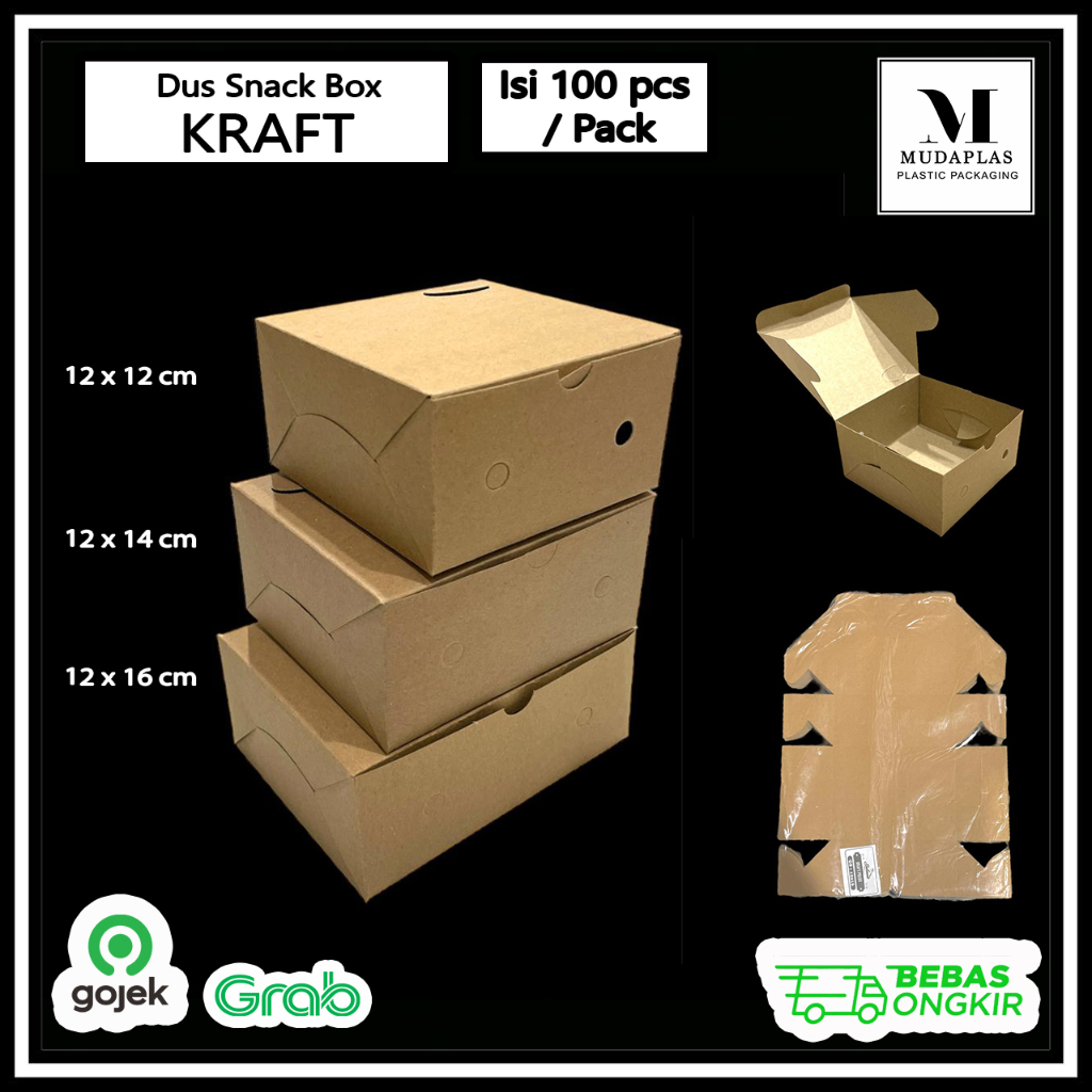 

Dus Snack Box Kraft Coklat Polos Ukuran 12x12 12x14 12x16 isi 100 pcs