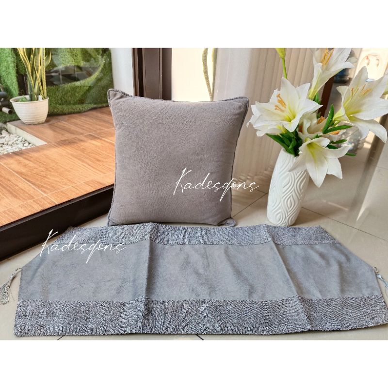 Sarban set suede polos. sarung bantal kursi taplak tamu panjang taplak meja bludru halus lembut prem