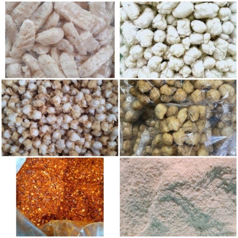 

Bahan boci dan cuanki | Serba 500 gram | cuanki lidah | pilus cikur | cuanki tahu | bumbu asin | bumbu pedas | somay kering