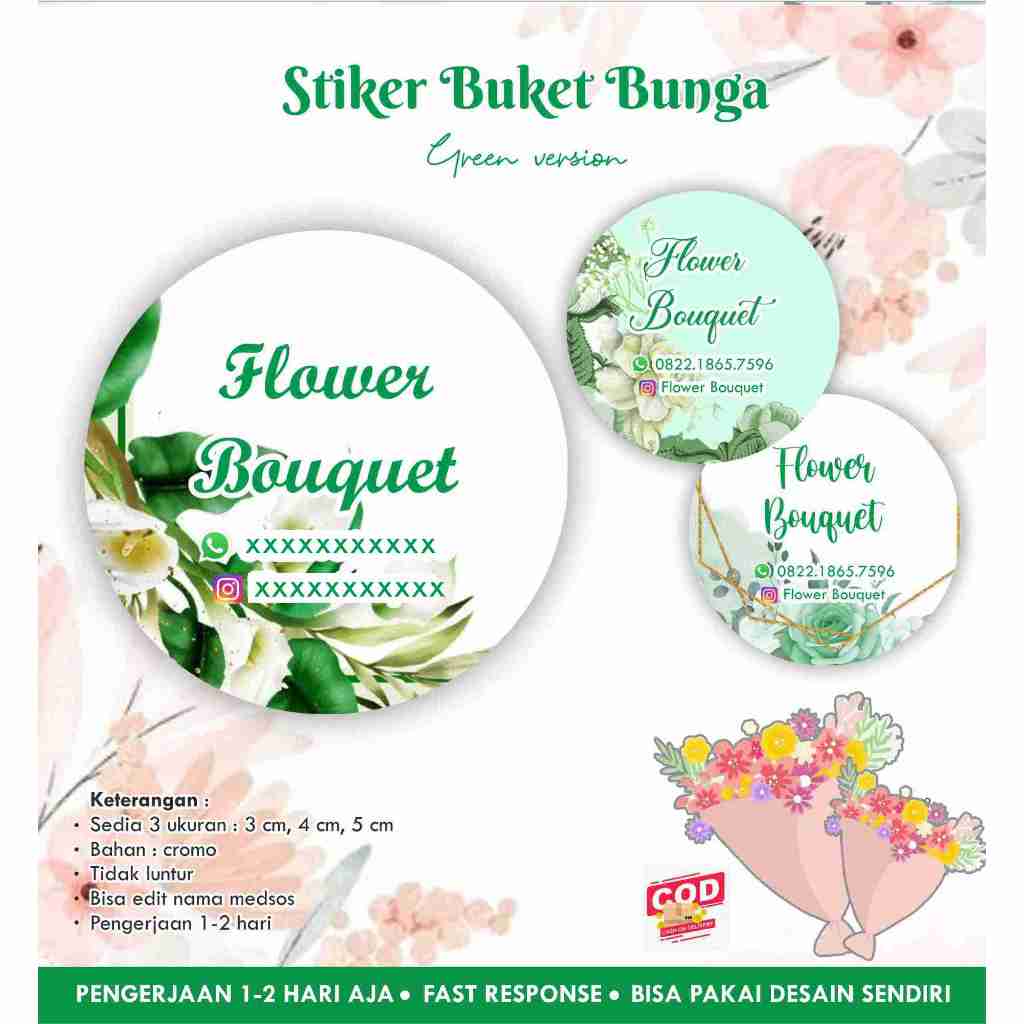 

[170 pcs] Stiker Bunga bulat Green version / Flower / Buket / Bouquet bulat cromo