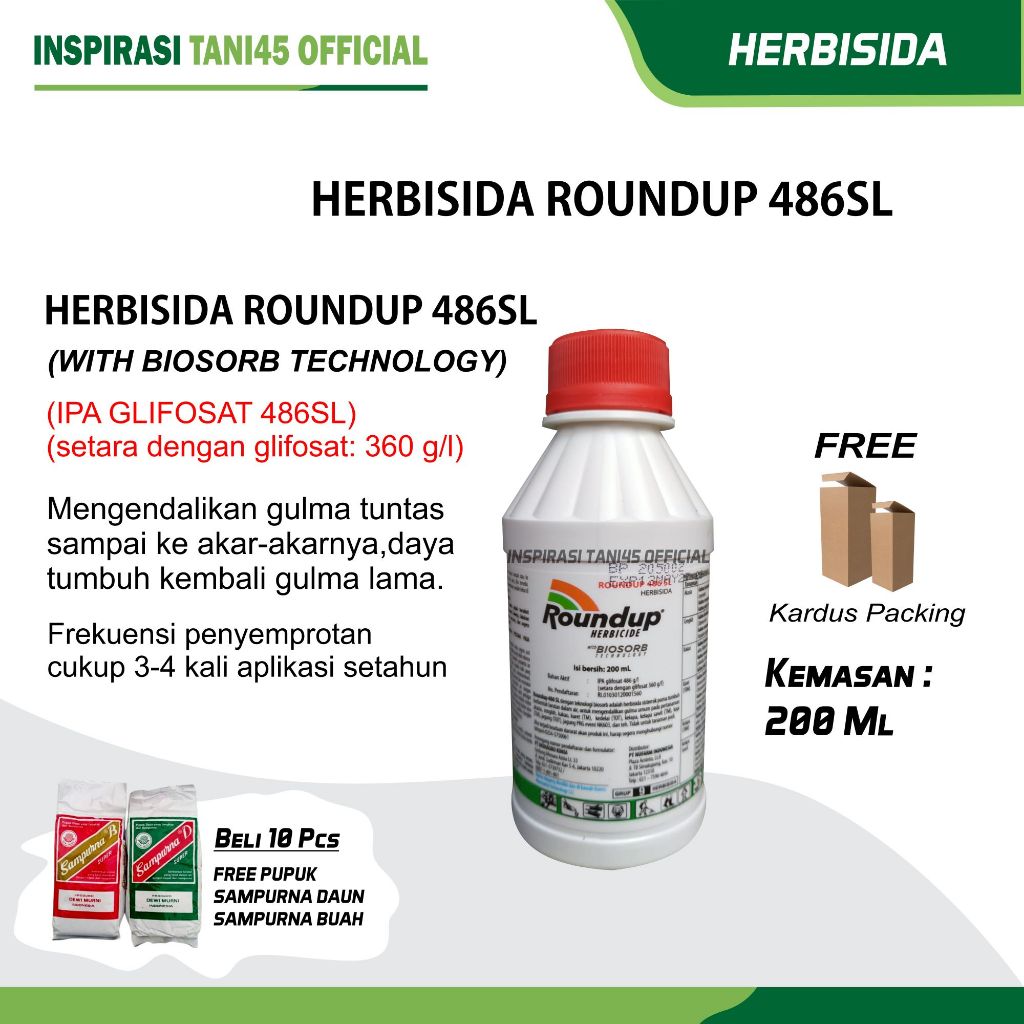 Roundup Herbisida Obat Pembasmi Rumput Liar 200ml/Obat Pertanian Roundap Pembasmi Rumput Liar 200 ml
