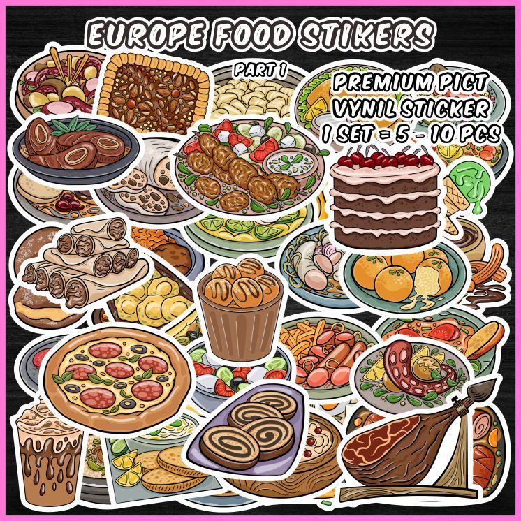 

[1 pack] Stiker Makanan Eropa 1 (Europe Food Stickers 1) Sticker Aesthetic Stiker pack Dekorasi Jurnal / Scrapbook / Diary / Laptop / Koper - ddu-du sticker