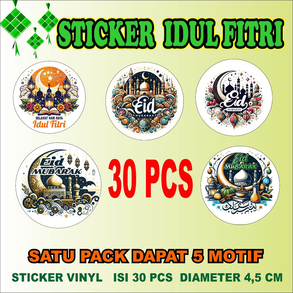 

(1 Pack isi 30 pcs 5 Macam ) STIKER EDISI IDUL FITRI STIKER HAMPERS - STIKER BULAT IDUL FITRI - Model Terbaru