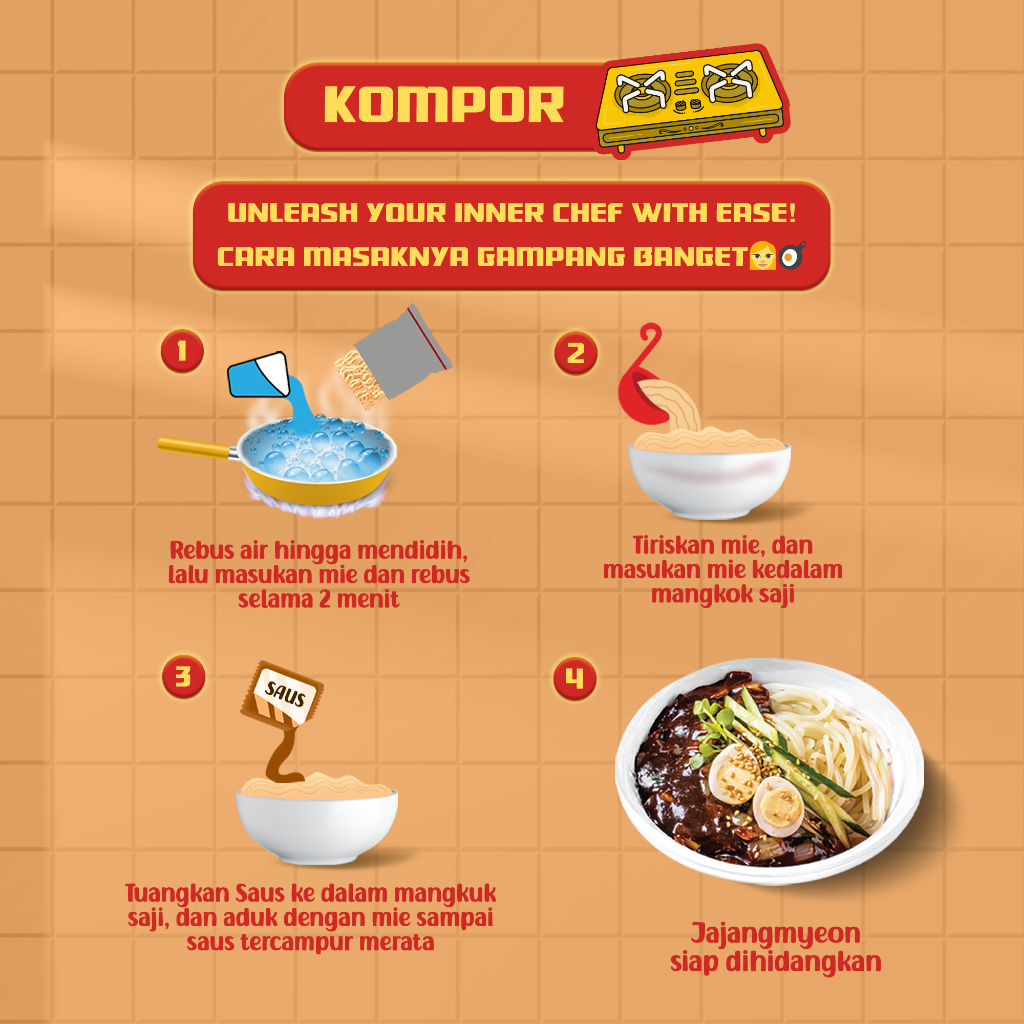 Mujigae by Wonhae Jajangmyeon 265 gr /  Mie Saus Pasta Kedelai Hitam Korea / Jjajjangmyeon / JJajangmyeon / Jjangmyun / Makanan Korea Instan Halal-2