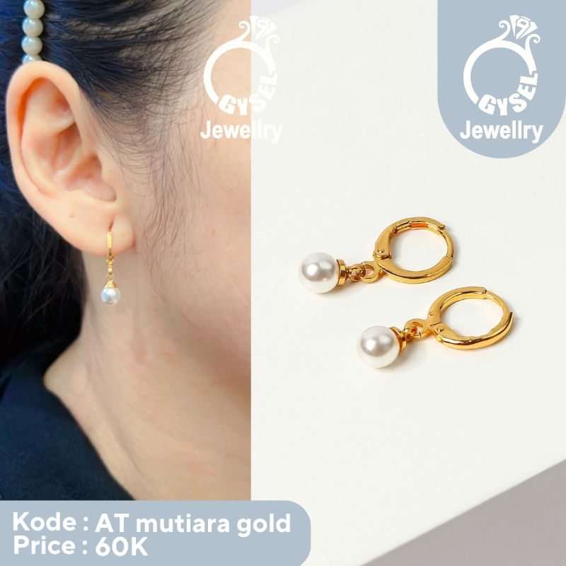 AT Mutiara Gold - Anting Mutiara Titanium
