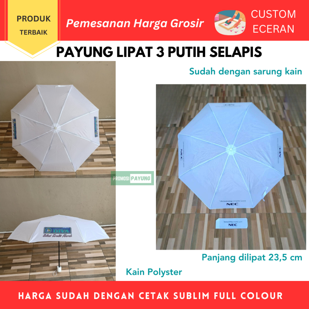 [ PAYUNG CUSTOM GROSIR ECERAN ] Payung lipat tiga custom sablon digital eceran | grosir murah | bagu