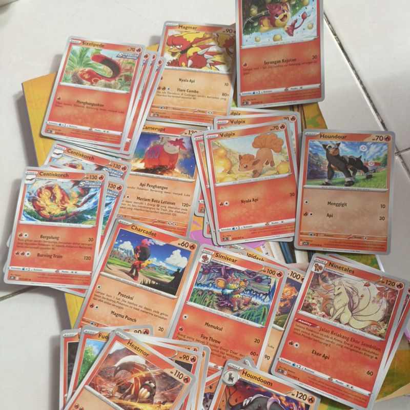 kartu Pokemon Ori TCG Indonesia elemen Api satuan