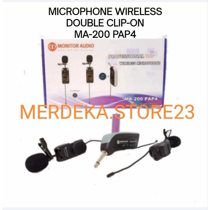 MICROPHONE WIRELESS DOUBLE CLIP-ON MONITOR AUDIO MA 200 PAP4 MA-200 PAP 4 MA200PAP-4 MIC CLIP ON DOU