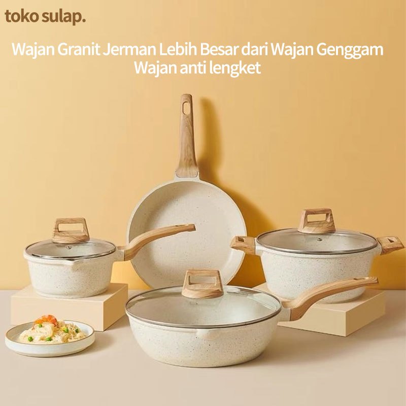 7pcs Antilengket Peralatan Masak Wajan Rumah Tangga Anti lengket Granite Wajan Dengan Putih Dasar Da