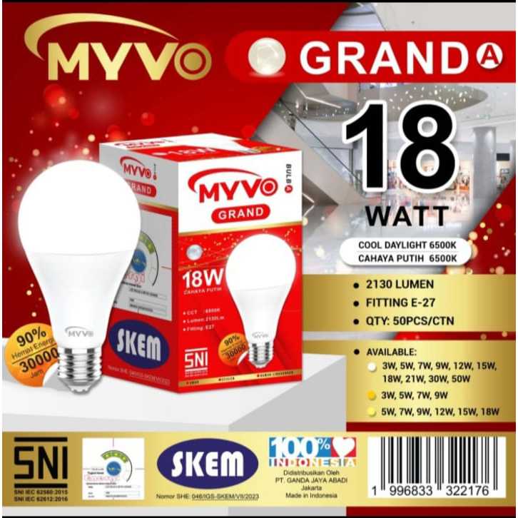 MYVO GRAND LAMPU LED PUTIH A BULB 18 WATT