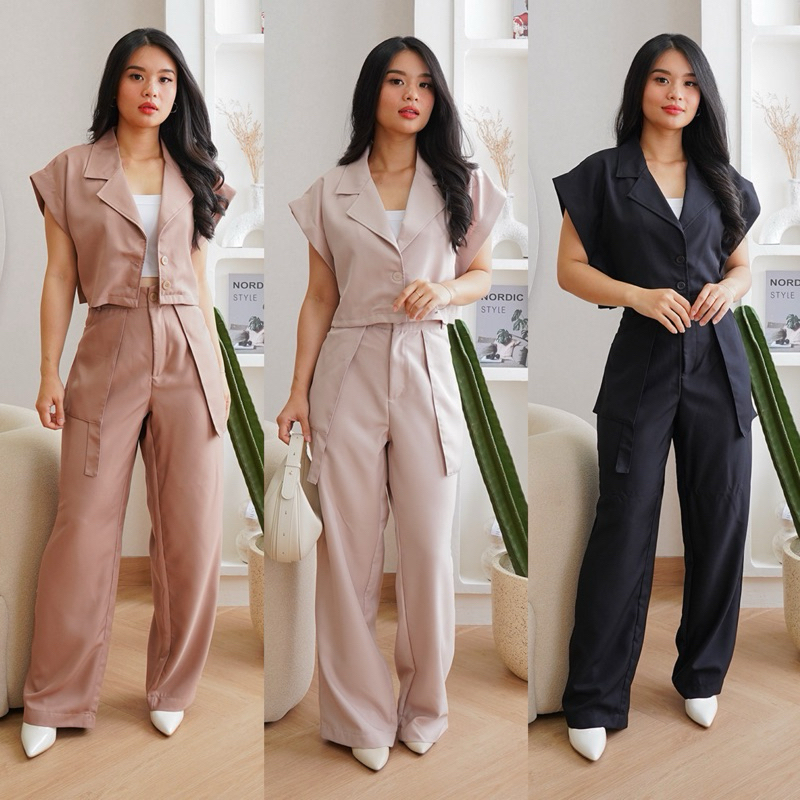 One Set Pants Suzuka - Setelan Celana Panjang Wanita / Blazer + Kulot Cewek