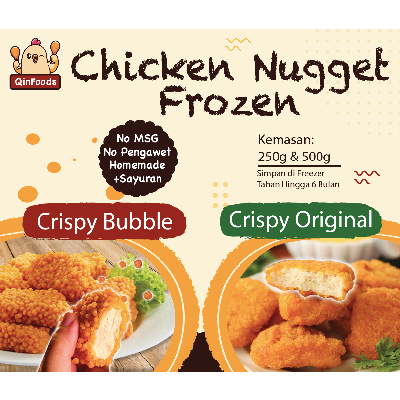 

QinFoods Chicken Nugget/Naget Ayam krispi crispy bubble Tanpa pengawet, tanpa MSG | mirip kanzler | Homemad ekstra sayuran