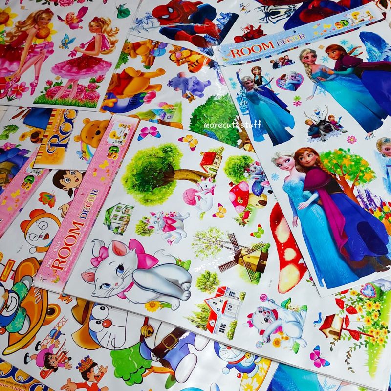 WALL STICKER 3D 5D 8D ROOM DECOR STICKER DINDING KARAKTER ANAK POOH FROZEN