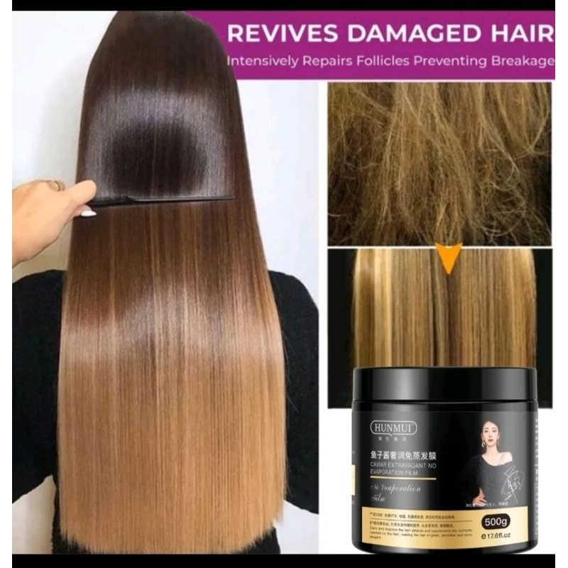 HUNMUI Hair Mask Caviar Pelurus Smoothing Rambut Keratin hair mask Rambut cabang masker rambut perm 