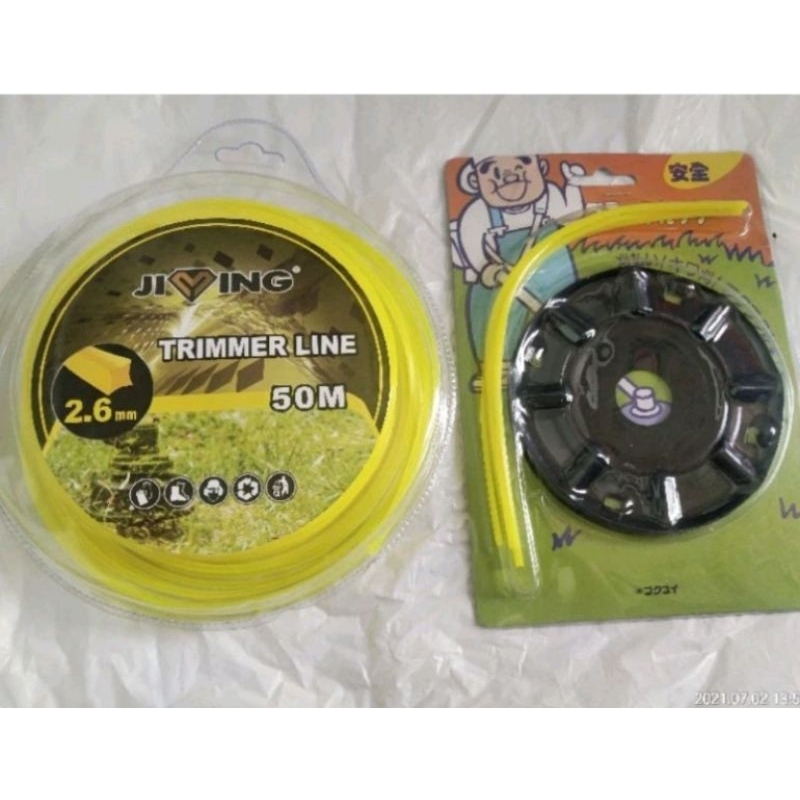 paket tali senar 2.6mm 50 mtr+plat senar potong rumput