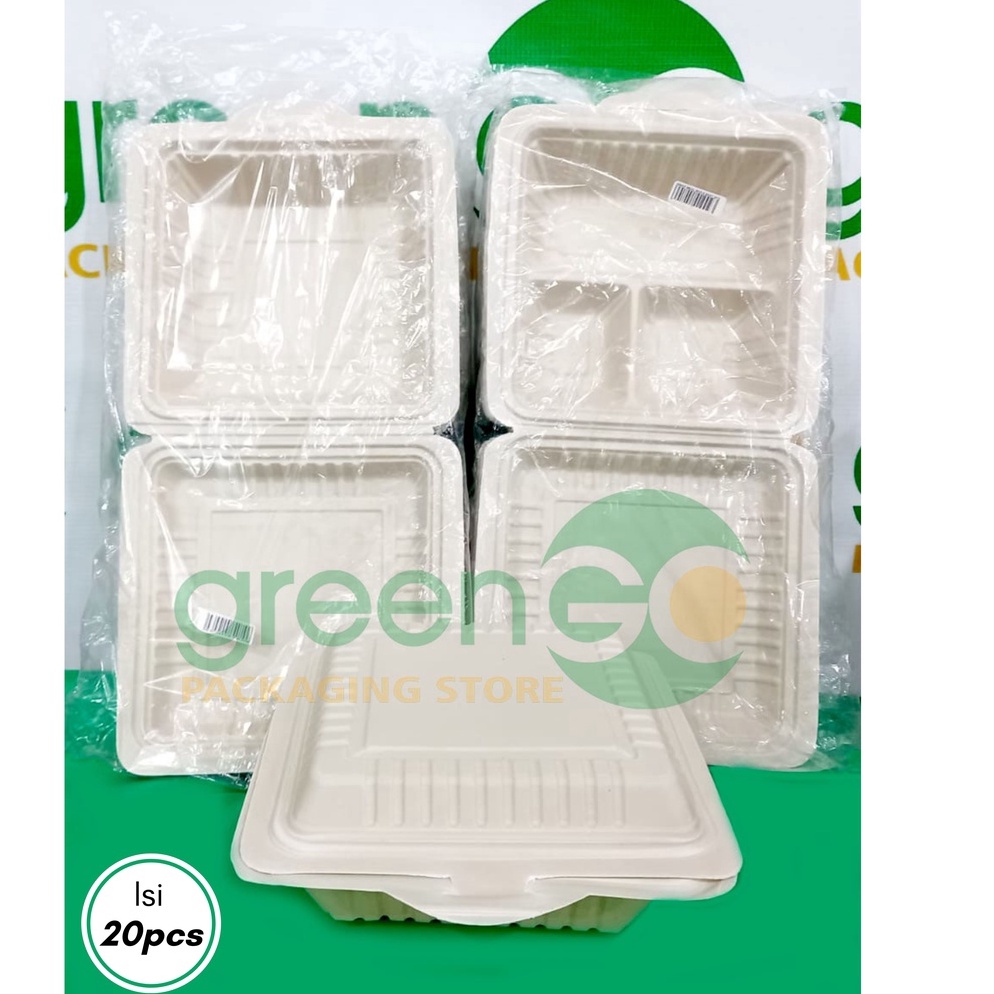 Bagus Banget MEAL BOX S SEKAT 3 ISI 2PCS 18CM UKURAN SEDANG MEDIUM BAGASSE KOTAK LUNCH BOX KOREAN CA