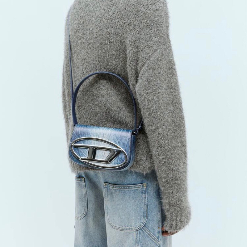 Original Diesel 1DR Iconic Small Shoulder Bag in Denim Print Leather