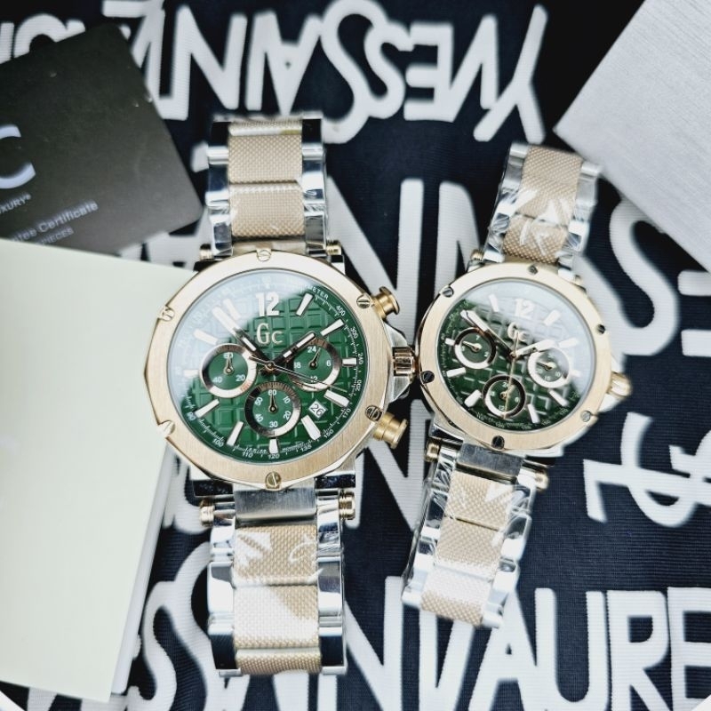Guess Collection GC Spirit Dual Tone Green Dial Chrono Aktif Jam Tangan Original