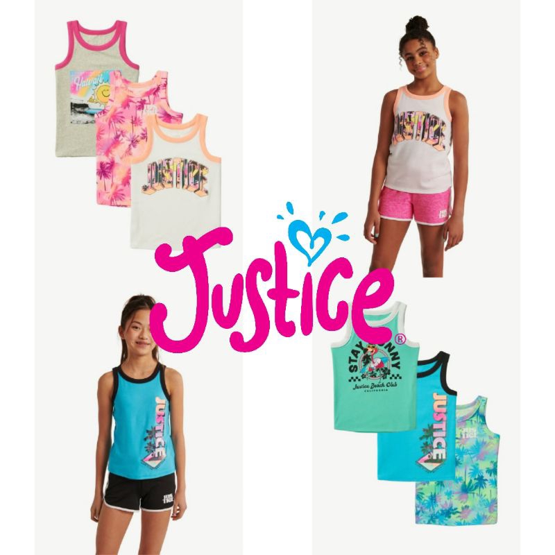 Atasan Kaos Tanktop Anak Perempuan Remaja Cewek Branded Ori Justice Kutung