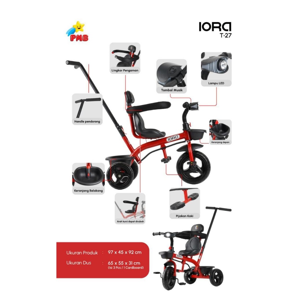 T27 Sepeda Roda Tiga Anak IORA PMB TOYS TC-06 T 27 sepeda murah