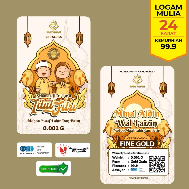 Baby gold 0,1 gram gift series idul fitri emas mini 24karat logam mulia asli