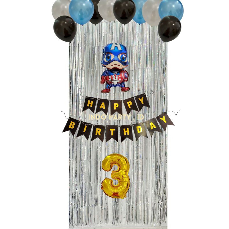 [Paket] Dekor ulang tahun simple Balon Happy Birthday Dekor/paket set balon ultah tema super hero