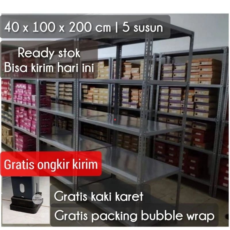 Rak Besi 5 Susun 100x40x200 Ambalat 5 susun besi /rak jualan/rak gudang/keranjang