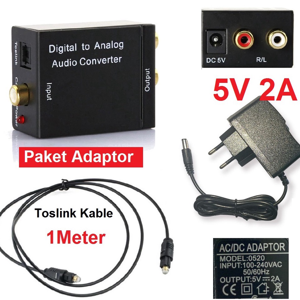 BJR digital ke analog audio converter paket adaptor toslink optical coaxial to rca untuk led tv o Pa