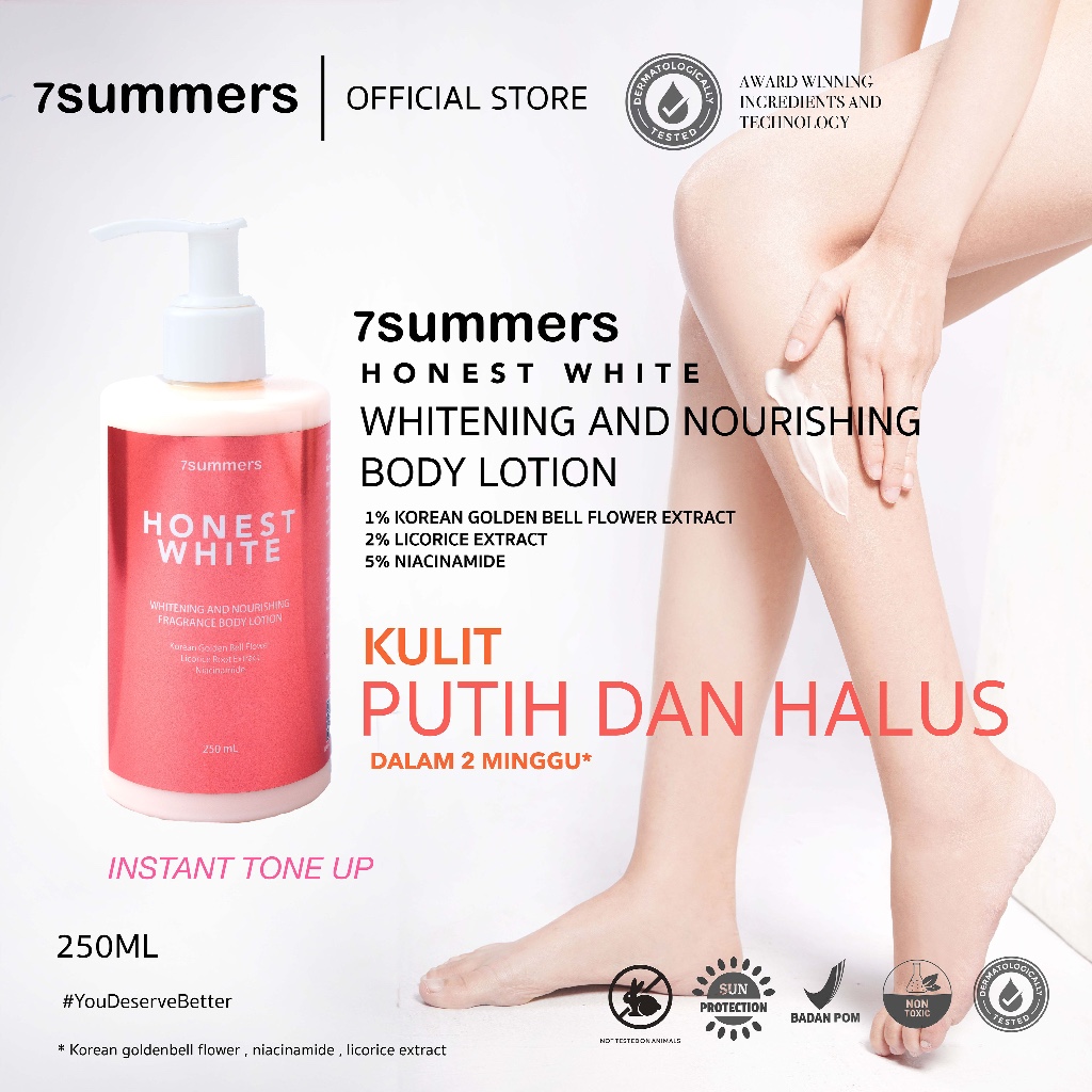 7SUMMERS Honest White Whitening & Nourishing Body Lotion Perfume Fragrance Bright Glow Pemutih 24Hr 