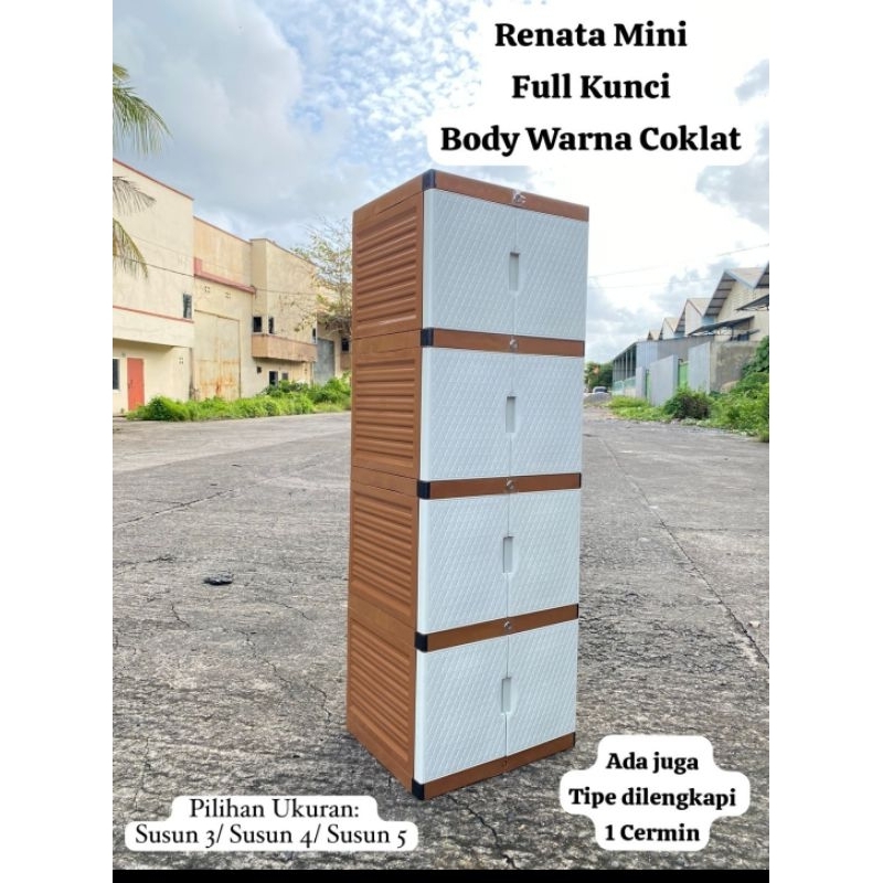 Lemari Plastik Mini Putih Susun 2/3/4/5 Renata Kunci Putih Rotan/ Anyaman Full Kunci