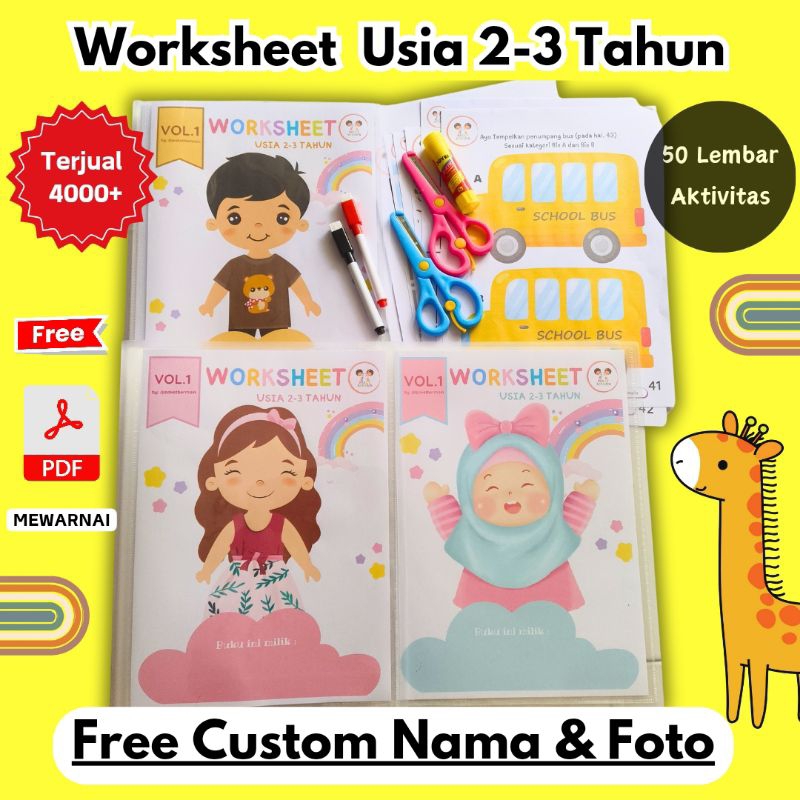 [Vol.1]  Worksheet Anak usia 2-3 tahun, Worksheet Pra Sekolah ,  Buku aktivitas Pertamaku, Buku eduk