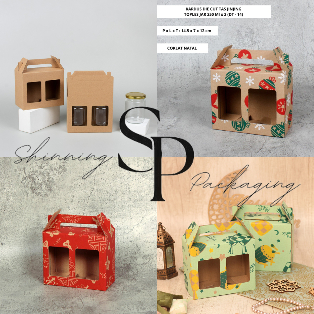 

( 10pcs ) Kardus Die Cut isi 2 Toples Jar 250ml Dus Box Jinjing muat 2 Toples Silinder 250 ml Kotak Packaging Parcel Hari Raya Lebaran Gable Box Dus Handle