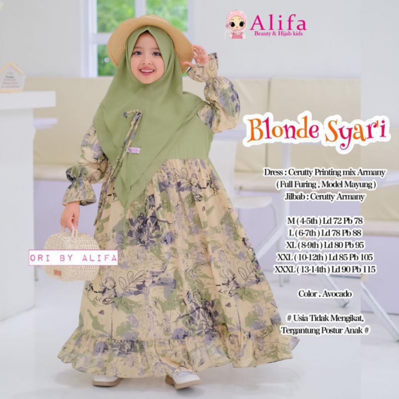 Blonde syari kids by alifa / gamis syari anak / gamis set jilbab anak / gamis syari motif anak