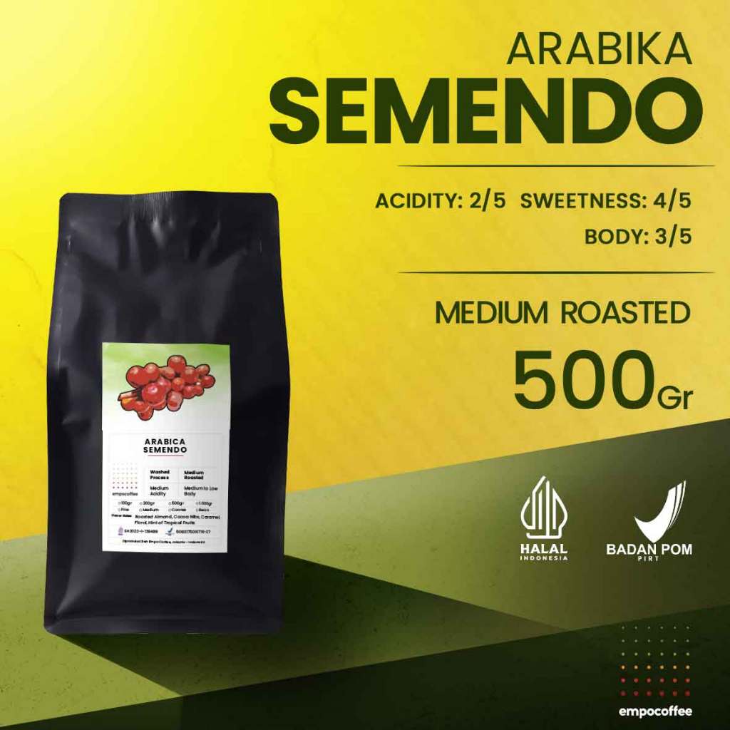 

Empo Coffee Biji Kopi Bubuk Arabika Semendo Sumatra Arabica Coffee Roasted Bean 500 Gram
