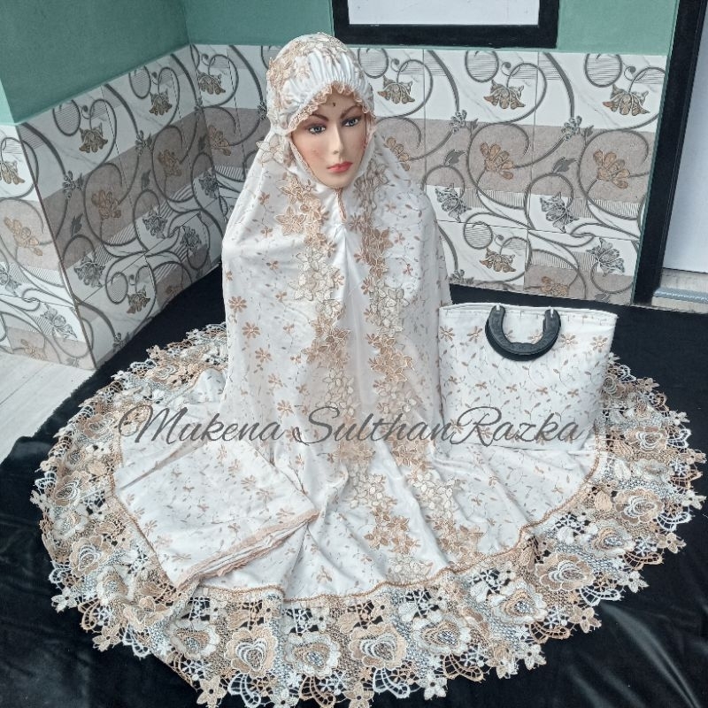MUKENA MUKENAH JUMBO DEWASA PUTIH FULL BORDIR MOTIF SUTRA PRADA MEWAH TERBARU PREMIUM RUKUH REMAJA