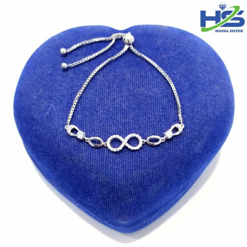 Gelang Perak Asli Silver 925 Lapis Emas Putih Model Italy Serut Infinity