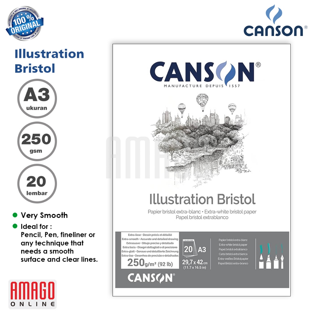 

Buku Gambar CANSON Illustration Bristol A3 - 20 Sheets - 250 gsm - Pad - 200457121